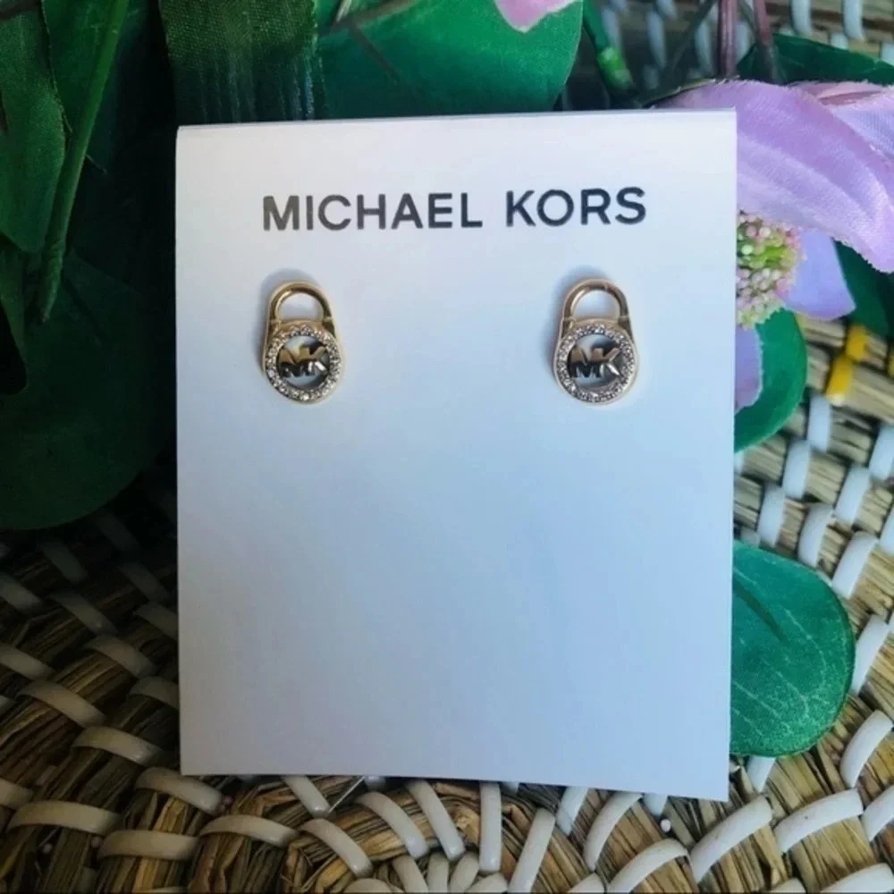Michael Kors Rose Gold Padlock Stud Earrings Lock Design NWT